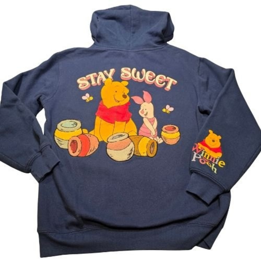 Disney Winnie the Pooh Stay Sweet Navy Blue Graphic Pullover Hoodie Womens Small